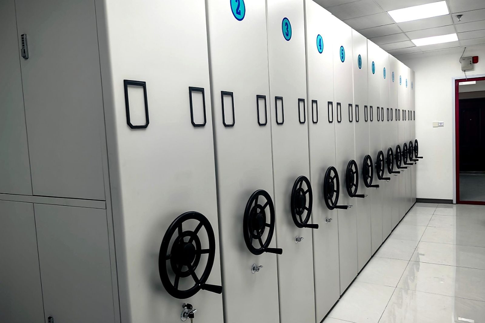 University library stacks with mobile shelving