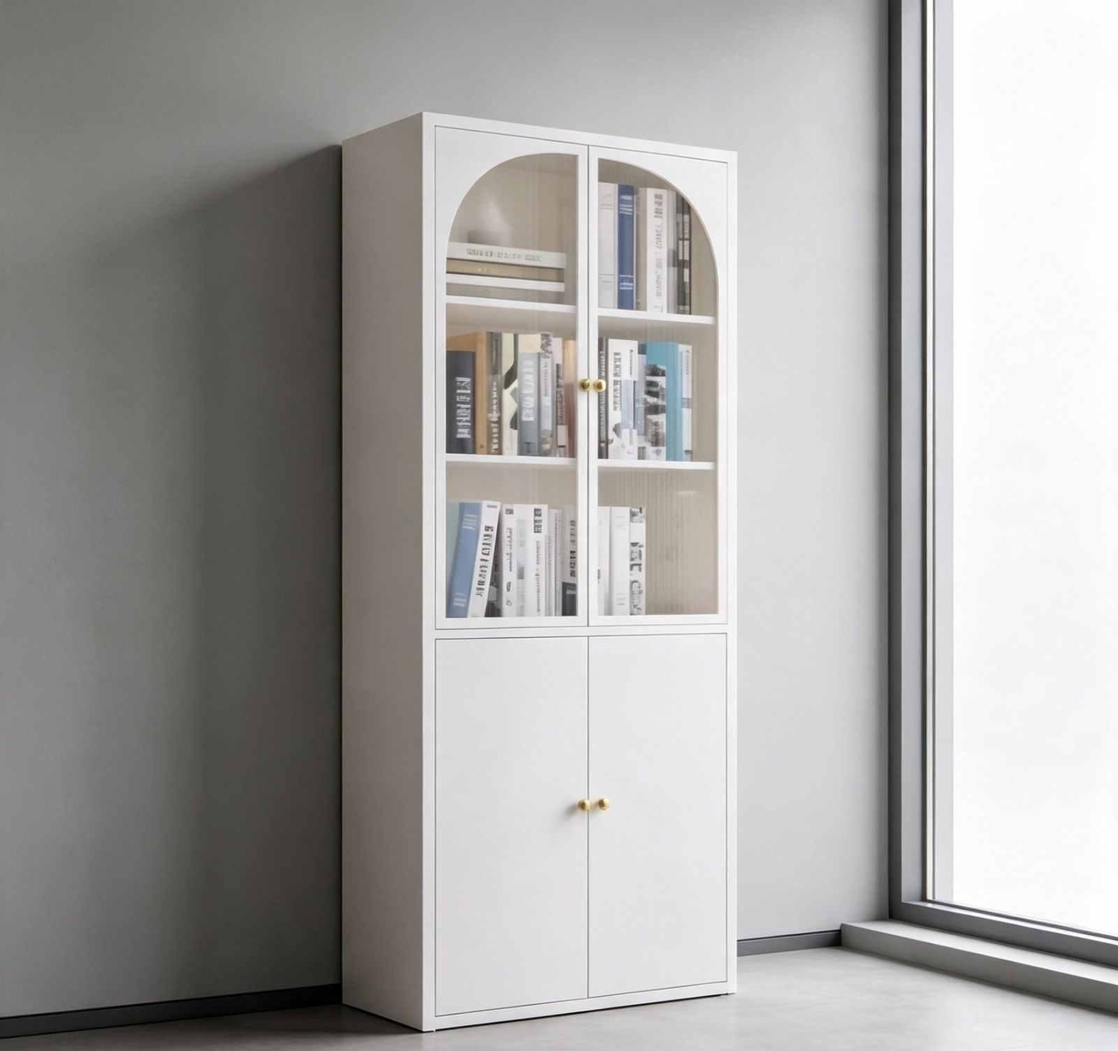 Arched glass door steel cabinet