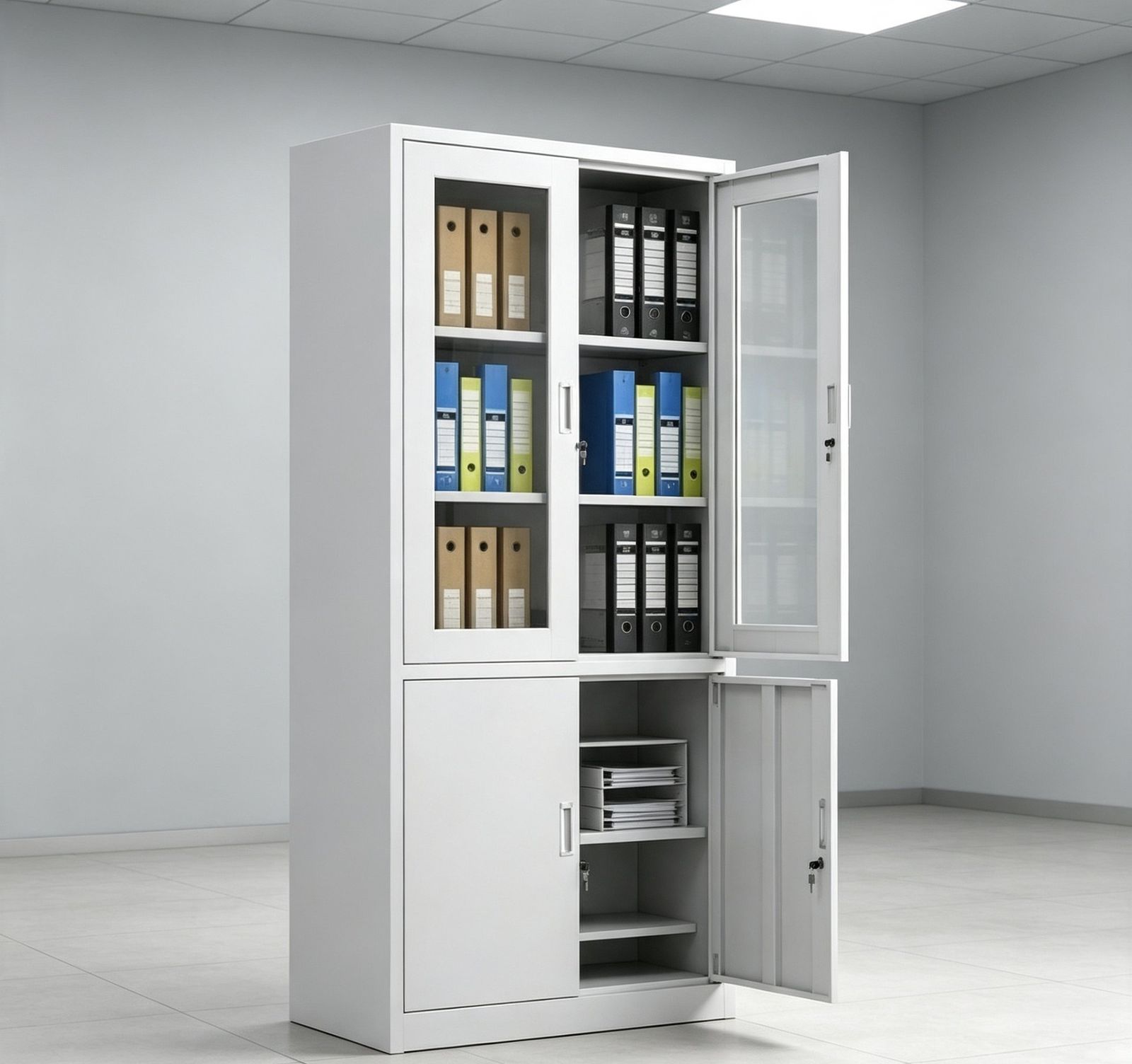 Solid door steel cabinet with folders